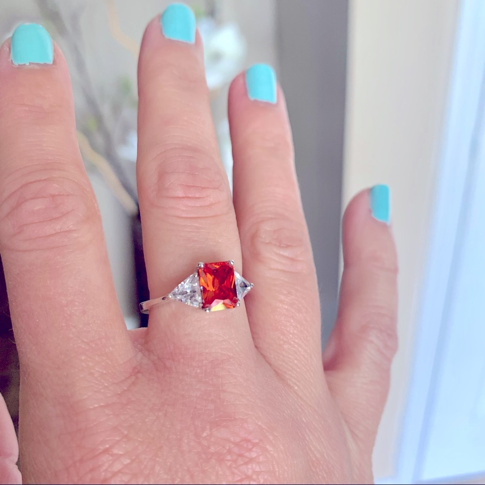Classic Fire Orange/Red Silver Engagement Ring
